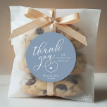 Adesivo Cute Little Heart Wedding Gifts Thank You<br><div class="desc">Modern Wedding Minimal Thank You Gifts Classic favor Round Sticker,  in creative classy script,  cute little heart,  with bride and groom name and wedding date,  dusty blue theme.</div>
