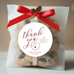 Adesivo Cute Little Heart Wedding Gifts Thank You<br><div class="desc">Modern Wedding Minimal Thank You Gifts Classic favor Round Sticker,  in creative classy script,  cute little heart,  with bride and groom name and wedding date,  burgundy wine red theme.</div>