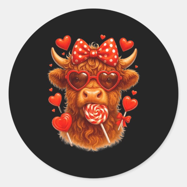 Adesivo Cute Lollip Highland Cow Valentine's Day Red Heart (Frente)
