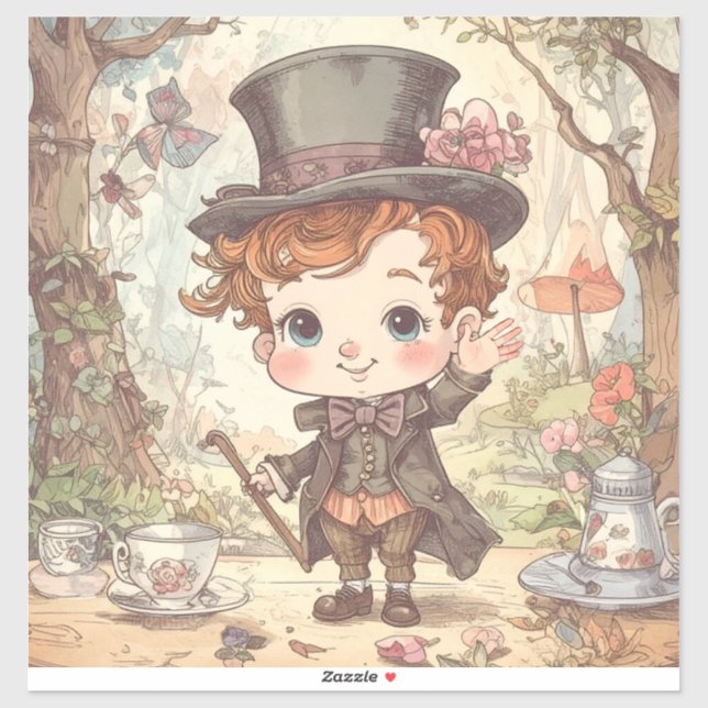 Adesivo Cute Mad Hatter Whimsical Wonderland Woodland Art (Folha)