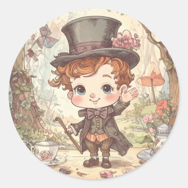 Adesivo Cute Mad Hatter Whimsical Wonderland Woodland Art (Frente)