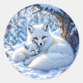 Adesivo Cute Mama and Baby White Foxes in the Snow