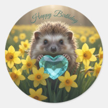 Cute March Hedgehog with Aquamarine Heart