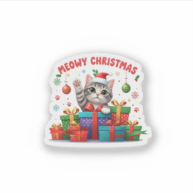Adesivo Cute Meow Christmas Kitty (Frente)