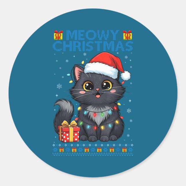 Adesivo Cute Meowy Christmas Cat – Kawaii Holiday Kitty Te (Frente)