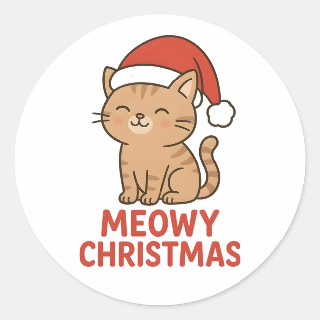 Adesivo Cute Meowy Christmas Cat Santa Hat (Frente)