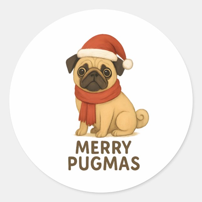Adesivo Cute Merry Pugmas Festive Holiday Pug (Frente)