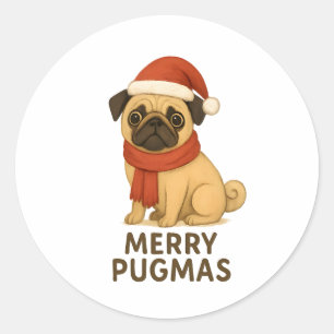 Adesivo Cute Merry Pugmas Festivo Feriado Pug