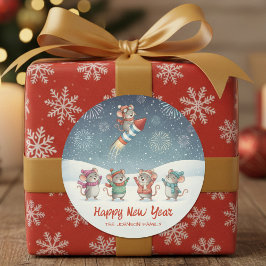 Adesivo Cute Mice Happy New Year Fireworks