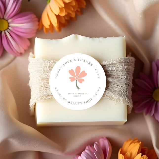 Adesivo Cute Minimalist Pink Rustic Flower for Artisans (Cute Minimalist Pink Rustic Flower Classic Round Sticker for Artisan Business or Handymakers.)