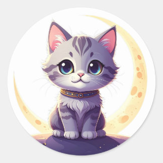 Adesivo Cute Moon Cat Sticker – Magical Kitten on Crescent
