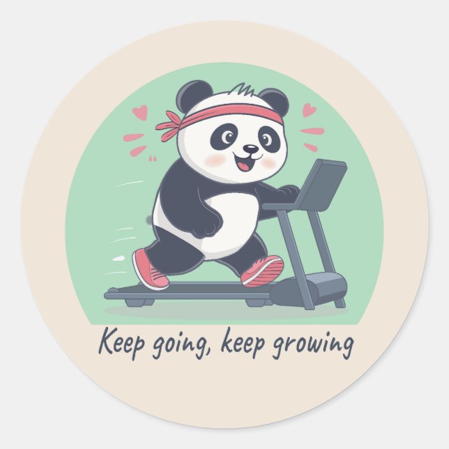 Adesivo Cute Motivational Panda on Treadmill (Frente)