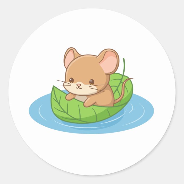 Adesivo Cute Mouse in a Leaf Boat (Frente)