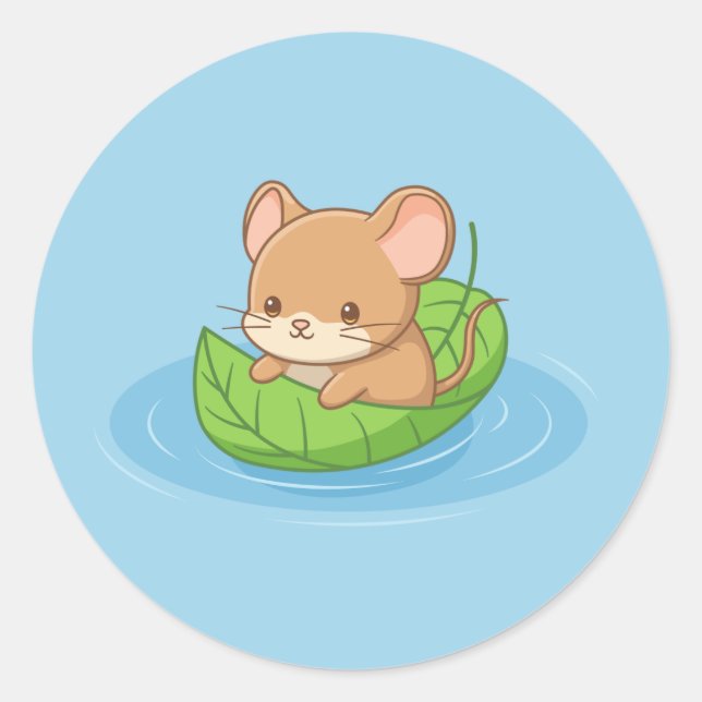 Adesivo Cute Mouse in a Leaf Boat Blue (Frente)
