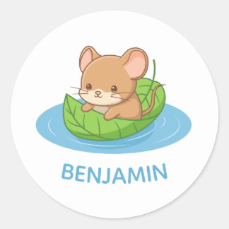 Adesivo Cute Mouse in a Leaf Boat Custom Name