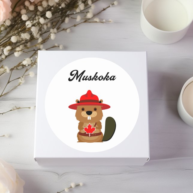 Adesivo Cute Muskoka Canada Beaver com Red Hat (Criador carregado)