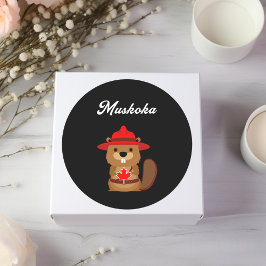 Adesivo Cute Muskoka Canada Beaver com Red Hat Dark