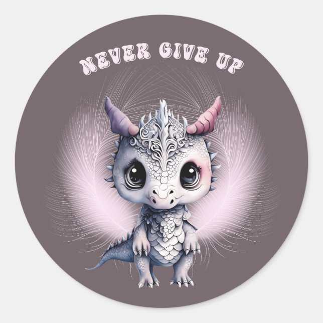 Adesivo Cute "Nunca Desista", Dragão de Penas (Frente)