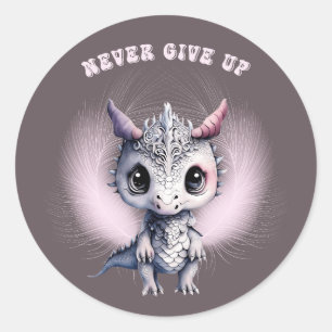 Adesivo Cute "Nunca Desista", Dragão de Penas