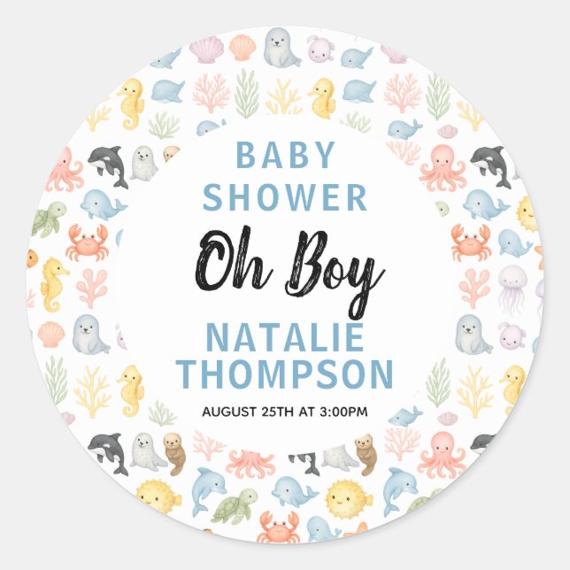 Adesivo Cute Ocean Under the Sea Animal Baby Shower (Frente)