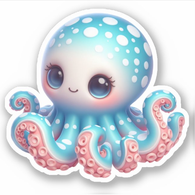Adesivo Cute Octopus Custom-Cut Vinyl Stickers (Frente)