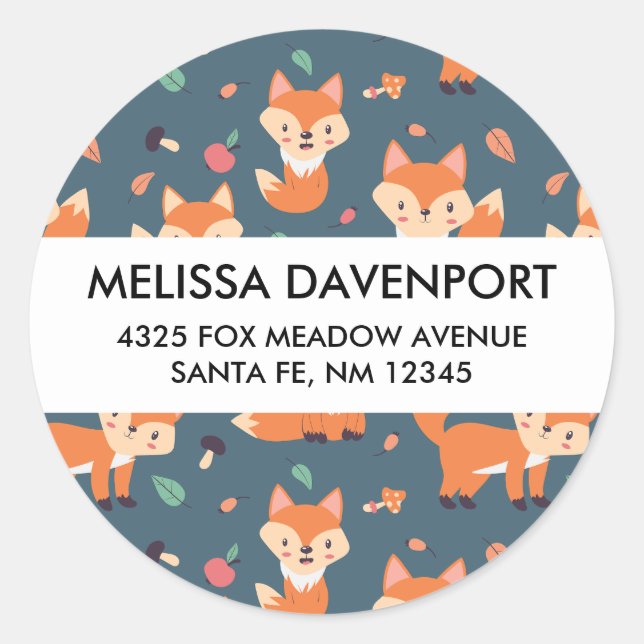 Adesivo Cute Orange Fox Animal Patterno Endereço (Frente)