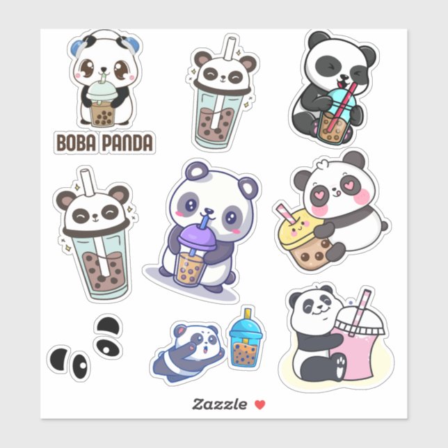 Adesivo Cute Panda Bobble Tea Kids (Folha)