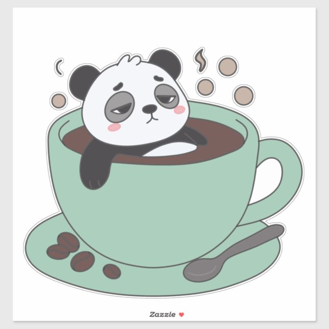 Adesivo Cute Panda In Coffee Cup Coffee Lover Gift (Folha)