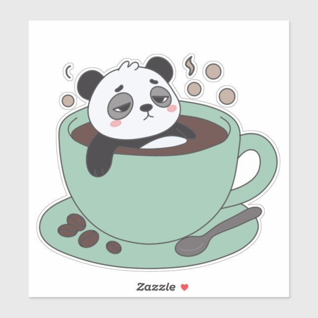 Adesivo Cute Panda In Coffee Cup Coffee Lover Gift (Folha)