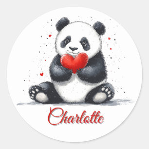 Adesivo Cute Panda Segurando Coração com Nome Personalizáv