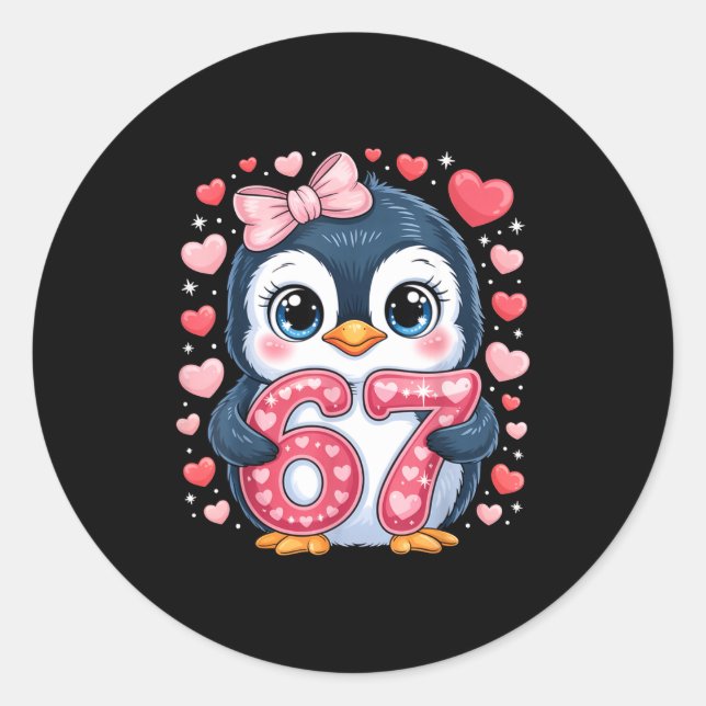Adesivo Cute Penguin 67 Six Seven Valentine Hearts 6 7 Mem (Frente)