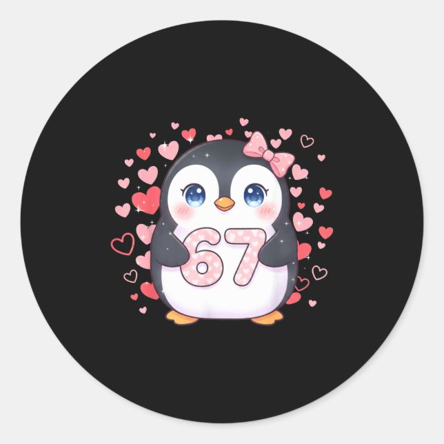 Adesivo Cute Penguin 67 Six Seven Valentine Hearts 6 7 Mem (Frente)