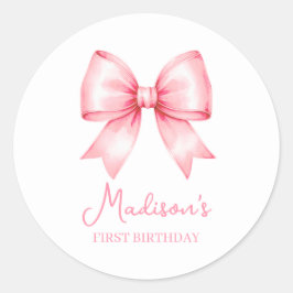 Adesivo Cute Pink Bow Girl First Birthday