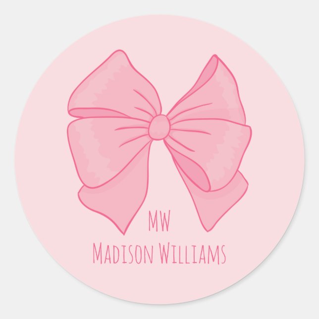 Adesivo Cute Pink Bow Girl's Monogram and Name (Frente)