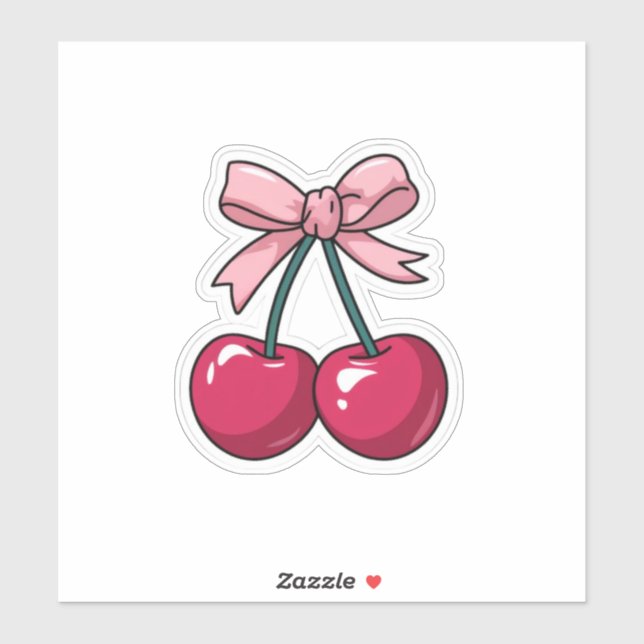 Adesivo Cute Pink Cherry with Bow Sticker - Kawaii Aesthet (Folha)
