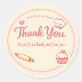 Adesivo Cute Pink Cupcake and Rolling Pin Bakery Thank You