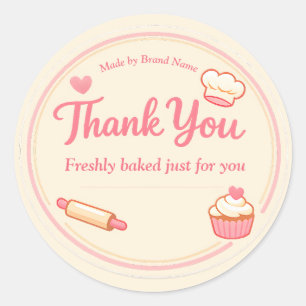 Adesivo Cute Pink Cupcake e Rolo de Massa Padaria Obrigado