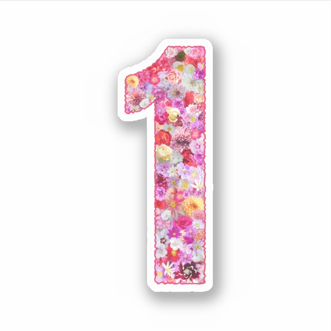 Adesivo Cute Pink Decorative Botanical Floral Number 1 (Frente)