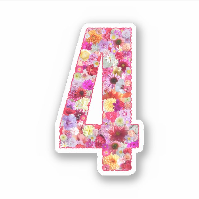 Adesivo Cute Pink Decorative Botanical Floral Number 4 (Frente)