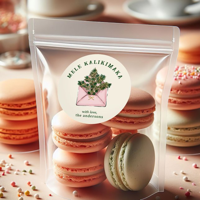 Adesivo Cute Pink Envelope Holly Greenery Mele Kalikimaka  (Criador carregado)