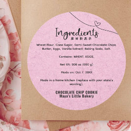 Adesivo Cute Pink Kraft Heart Bakery Ingredient