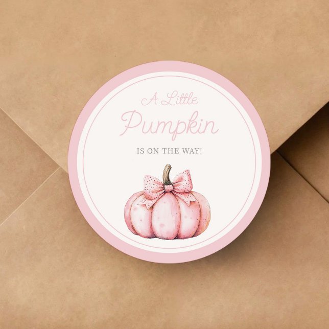 Adesivo Cute Pink Pumpkin Girl Baby Shower (Cute Pink Pumpkin Girl Baby Shower Classic Round Sticker)