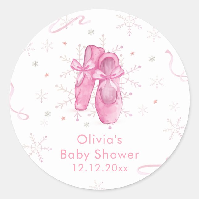 Adesivo Cute Pink Snowflake Ballerina Girl Baby Shower  (Frente)