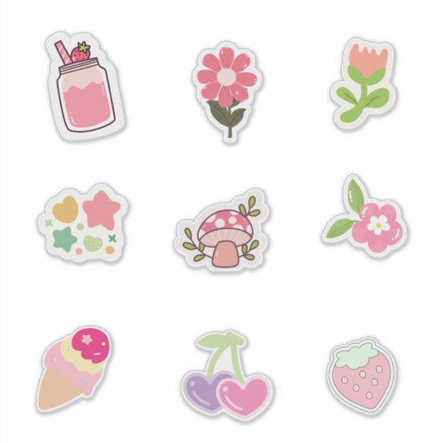 Adesivo Cute Pink-Themed Stickers for Spring & Summer Vibe (Frente)