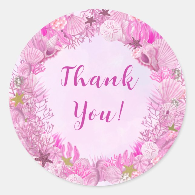 Adesivo Cute Pink Under the Sea Girl Baby Shower (Frente)