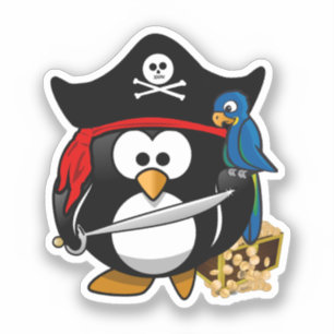 Adesivo Cute Pirate Penguin com papagaio
