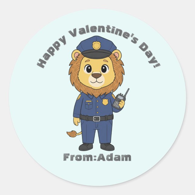 Adesivo Cute police officer lion  Valentine  (Frente)