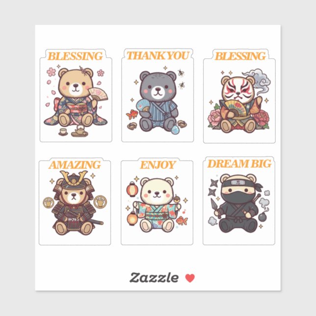 Adesivo Cute Positive Bear-6 Designs-vol4 (Folha)