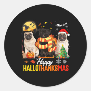 Adesivo Cute Pug Happy Hallothanksmas Halloween Thanksgivi