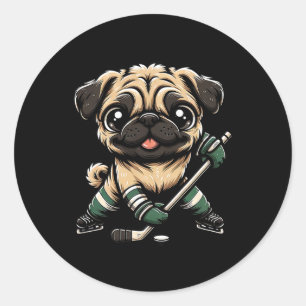 Adesivo Cute Pug Jogando Hóquei no Gelo Design Homens Mulh